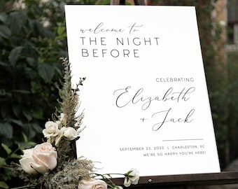 Wedding Rehearsal Dinner Welcome Sign, The Night Before Sign, Rehearsal Dinner Sign, The Night Before Wedding Sign, Modern Wedding Sign