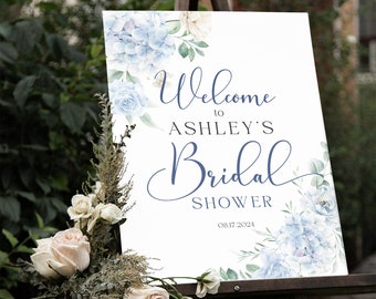 Blue Hydrangea Bridal Shower Welcome Sign, Dusty Blue Bridal Shower Sign, Blue Floral Bridal Shower Decor, Blue Wedding Welcome Sign Printed