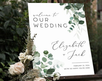 Greenery Wedding Welcome Sign, Eucalyptus Wedding Sign, Greenery Welcome Sign, Eucalyptus Wedding Decor, Custom Wedding Sign, Welcome Poster