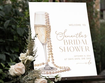 Pearls and Prosecco Bridal Shower Sign, Custom Bridal Shower Welcome Sign, Pearls and Prosecco Bridal Shower Decor, Bridal Shower Poster