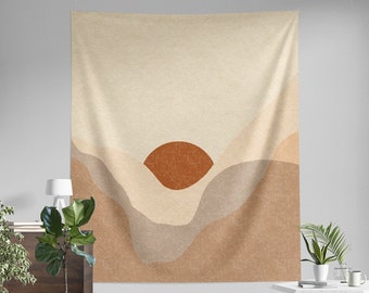Wall Tapestry, Boho Tapestry, Wall Hanging, Home Decor Bedroom, Living Room, Sun Tapestry, Landscape Mountain Tapestry, Earthy, Abstract Art