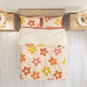Floral Duvet Cover, Retro Duvet Cover, Cute Duvet, 70s Duvet, Retro Bedding, Dorm Bedding Twin Queen King Duvet Cover, Retro Room Decor Girl