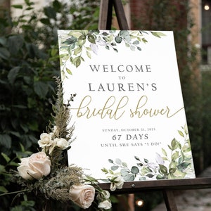 Bridal Shower Welcome Sign, Greenery Bridal Shower Sign Printed, Bridal Welcome Poster, Bridal Shower Decorations, Greenery Welcome Sign