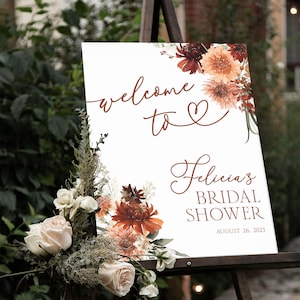 Terracotta Bridal Shower Welcome Sign, Fall Wedding Shower Sign, Autumn Bridal Shower Poster, Floral Bridal Shower Sign, Bridal Shower Decor