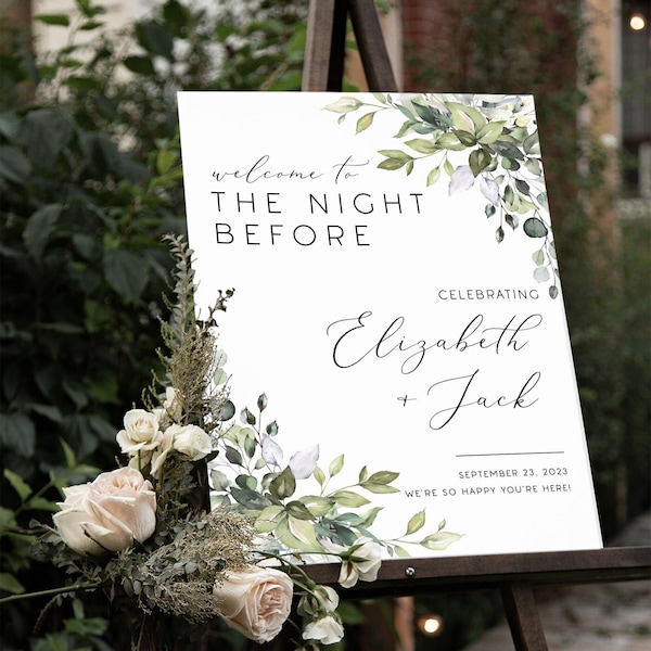 The Night Before Rehearsal Dinner Sign, Wedding Rehearsal Dinner Welcome Sign, The Night Before Wedding, Eucalyptus Rehearsal Dinner Poster