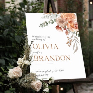 Fall Wedding Welcome Sign, Terracotta Wedding Sign, Boho Terracotta Welcome Sign, Terracotta Wedding Decor Boho, Floral Wedding Sign Poster