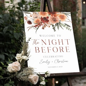 Wedding Rehearsal Dinner Welcome Sign, The Night Before Wedding Sign, Fall Wedding Decorations, Fall Rehearsal Dinner Sign, Burnt Orange
