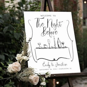The Night Before Sign, Hand Drawn Rehearsal Dinner Sign, Whimsical Wedding Rehearsal Dinner Welcome Sign, The Night Before Wedding Poster