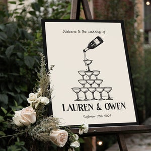 Hand Drawn Wedding Welcome Sign, Reception Welcome Sign, Retro Vintage Wedding Decor, Champagne Tower Wedding Welcome Sign, Welcome Poster
