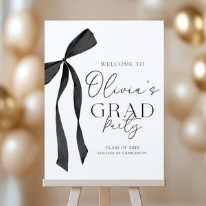 Graduation Party Welcome Sign, Black Bow Graduation Party Welcome Sign, Coquette Graduation Party Decor 2025, Custom Graduation Welcome Sign