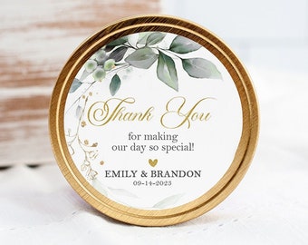 Eucalyptus Wedding Stickers, Greenery Wedding Favor Labels, Gold Wedding Favor Stickers Circle, Wedding Thank You Stickers Favor Tags