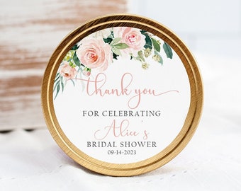 Pink Bridal Shower Favor Stickers, Blush Bridal Shower Favor Tags, Floral Bridal Shower Stickers For Favors, Shower Thank You Stickers Round