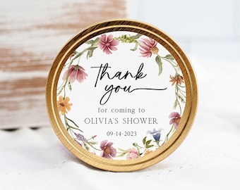 Bridal Shower Favor Stickers, Wildflower Bridal Shower Favor Tags, Floral Bridal Shower Stickers For Favors, Shower Thank You Stickers Round