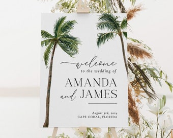 Palm Tree Welcome Sign Wedding, Tropical Wedding Welcome Sign, Beach Wedding Decor, Custom Wedding Sign, Welcome Poster, Bridal Shower Sign