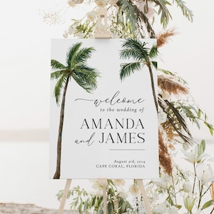 Palm Tree Welcome Sign Wedding, Tropical Wedding Welcome Sign, Beach Wedding Decor, Custom Wedding Sign, Welcome Poster, Bridal Shower Sign