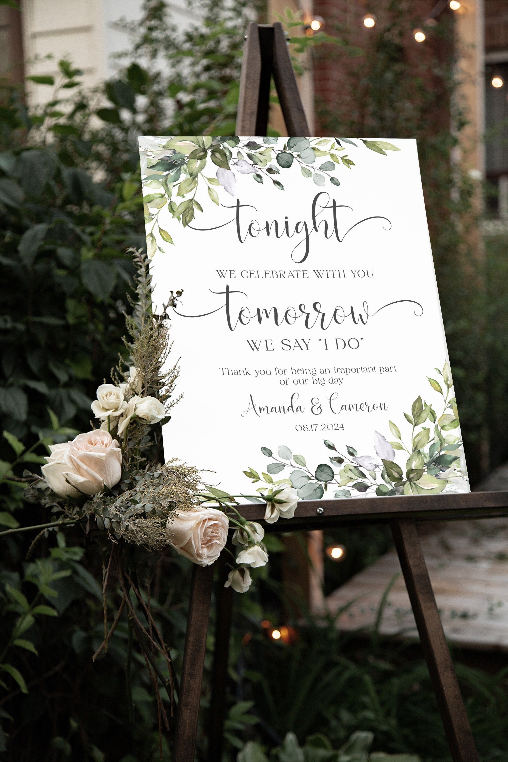 Rehearsal Dinner Sign, Greenery The Night Before Sign, Rehearsal Dinner Welcome Sign, Wedding Rehearsal Sign, Rehearsal Dinner Decorations