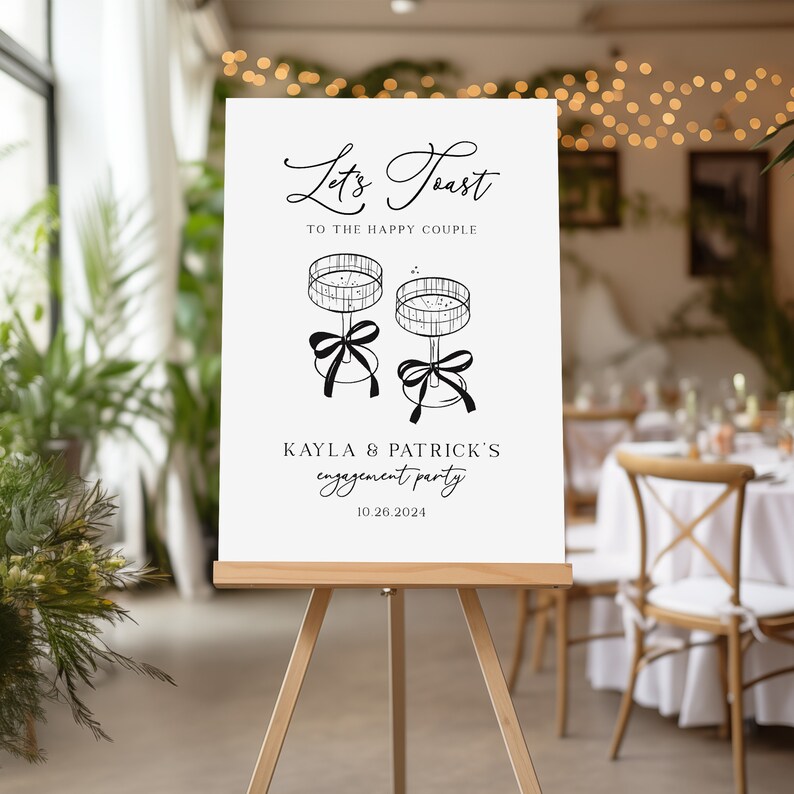 Engagement Party Sign, Hand Drawn Engagement Sign, Champagne Engagement