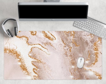 Pink Desk Mat, Abstract Desk Mat, Cute Desk Mat, Marble Extended Mouse Pad, Extra Large Desk Mat, Office Decor, Mousepad, Gold Keyboard Mat