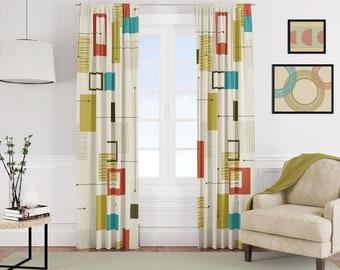 Mid Century Modern Curtains, Mid Century Modern Decor, Retro Abstract Curtains, Blackout Curtains For Living Room, Window Curtains Bedroom