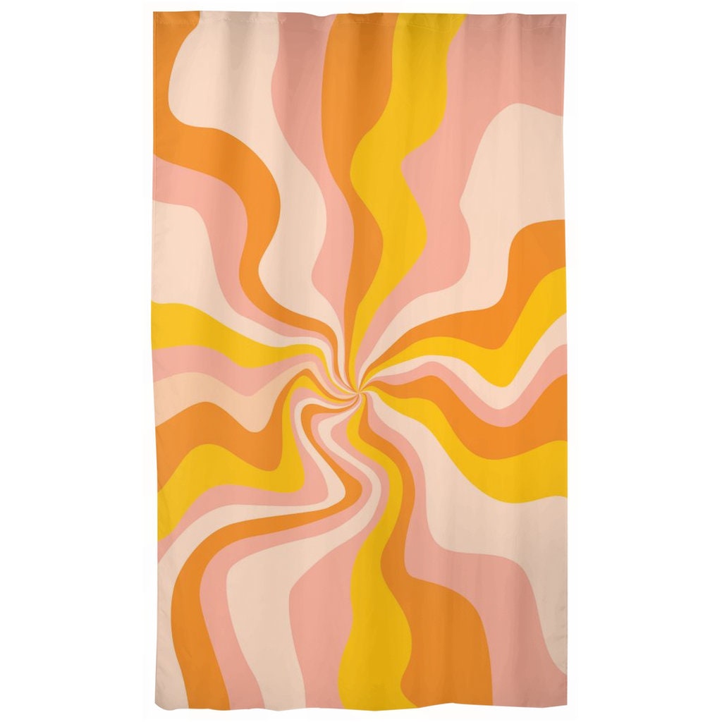 Pink Curtains 70s Curtains Orange Retro Blackout Curtains Etsy