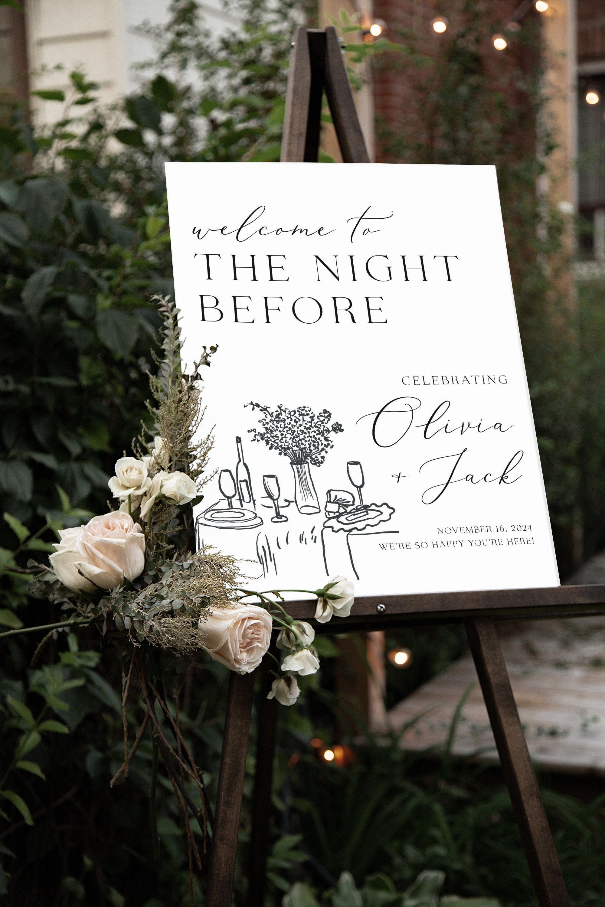 The Night Before Sign, Hand Drawn Rehearsal Dinner Sign, Whimsical Wedding Sign, Rehearsal Dinner Welcome Sign, The Night Before Wedding