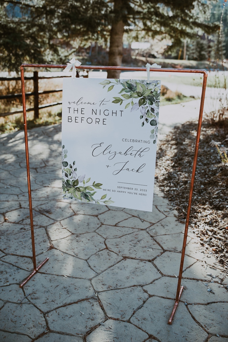 The Night Before Rehearsal Dinner Sign, Wedding Rehearsal Dinner Welcome Sign, The Night Before Wedding, Eucalyptus Rehearsal Dinner Poster image 2