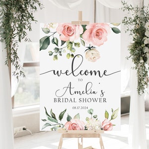 Blush Pink Floral Bridal Shower Sign, Custom Bridal Shower Welcome Sign Floral, Flower Bridal Shower Decor, Floral Bridal Shower Decorations image 4