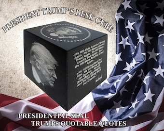 Marble Collectible Desk Cube - Etched with President Trump, Presidential Seal, and Quotable Quotes