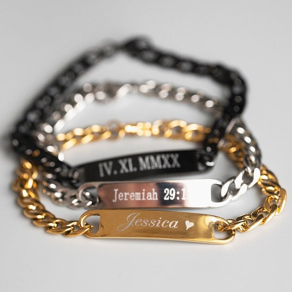 Id Bracelet • Custom Name Bracelets • Silver Engraved Name Bracelet • Gold Bar Bracelet Gift Id Bracelet Bestseller