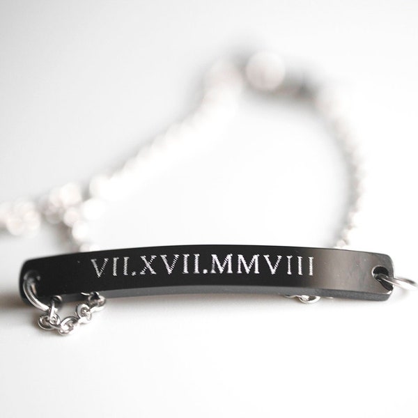 Roman Numeral Bracelet Date Customized Bar Bracelet Engraved Jewelry Couple Bracelets Engraved Dates Bracelet