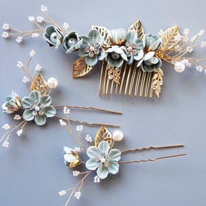 Sage Green Floral Wedding Hair Comb White Bridal Wedding Comb Wedding Hair Comb Bridal Accessories