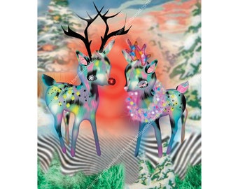 Christmas Deer Cute Limited Edition Print