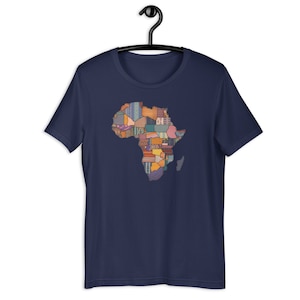 Afrika Karte T-Shirt, African Pattern Patchwork Style Unisex T-Shirt