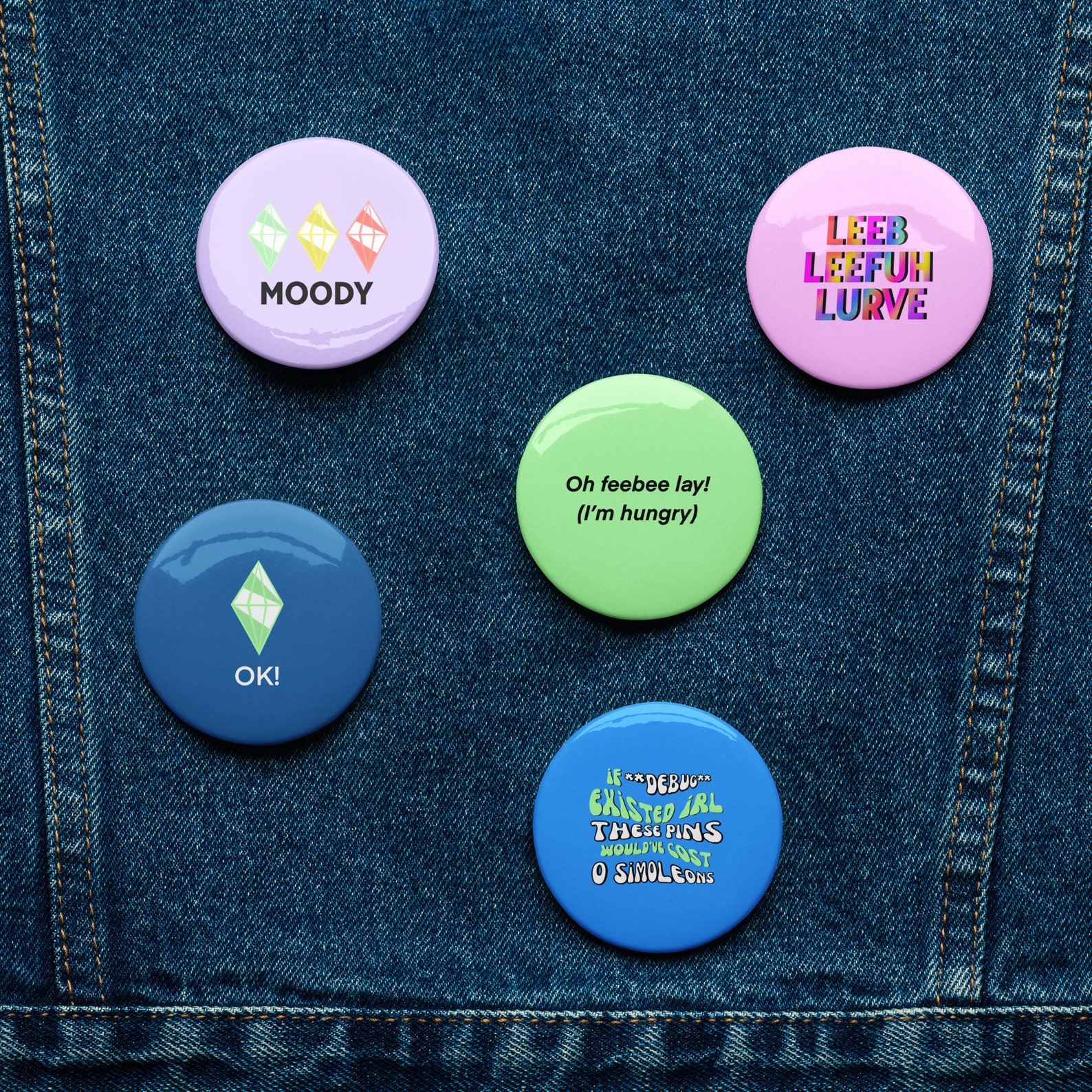 Click For Merch Button Sims 4 Set of 5 Pin Buttons Sims 4 Merch Gamer Gift for Sims Lover - Etsy