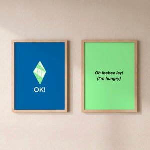 Die Sims Merch Sims 4 Dekor Herunterladbare Drucke 2er-Set Druck Grün Digitale Kunst druckbare Wandkunst Die Sims 4 Merch Gamer Poster Sims Poster