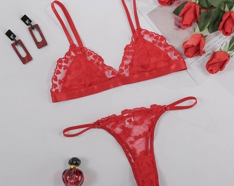 Roza Valentine Luxury Lace Thong Black Red Heart Print G String 8 10 12 14 16