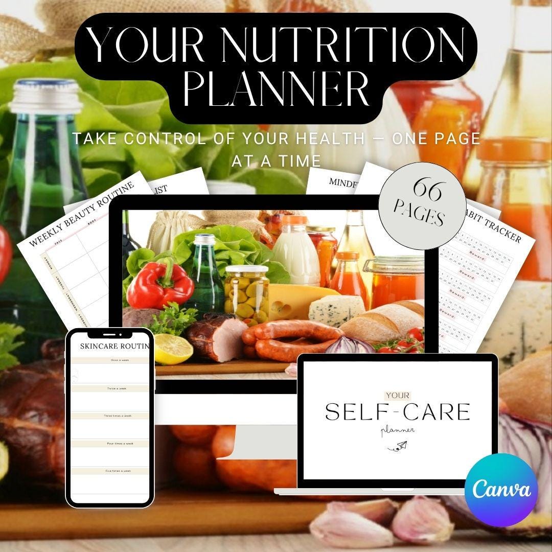 Nutrition Planner Canva Template | 66 Pages Digital Meal Planner ...