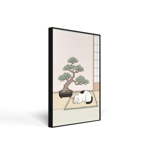 Japandi Minimalist Cat Wall Art | Calming Cat Printable Poster for Living Room, Bedroom or Office | Digital Download Decor