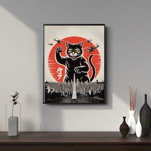 Giant Cat Wall Art Poster: Japanese Monster Movie Style (Digital Download)