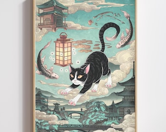 Black Cat Art Lantern Spirit Print (Digital Download)