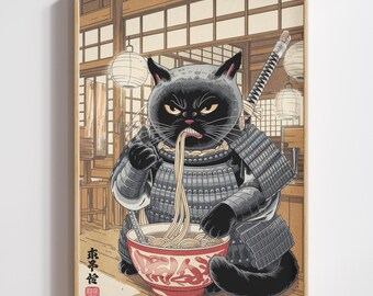 Black Cat Art Ukiyo-e Ramen Samurai (Digital Download)
