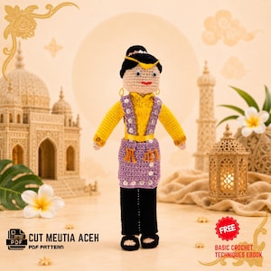Aceh Amigurumi Virkad docka Mönster, Traditionell Indonesisk Etnisk PDF (Digital Nedladdning)