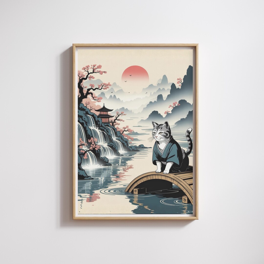 Ukiyo-e Cat Print: Japanese Kimono Art, Edo Style (digital Download) - Etsy