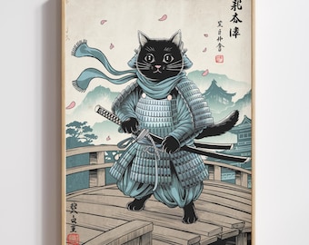 Black Cat Art Samurai Cat Print (Digital Download)