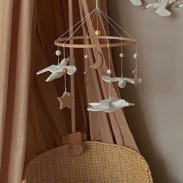 Mobile “Seagulls”, baby mobile made of leash, children's room decoration, baby gift