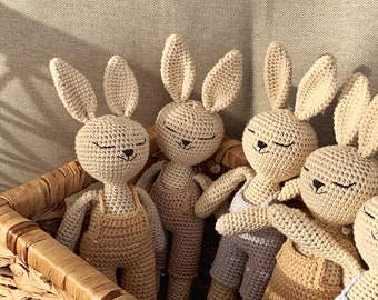 Hase Kuscheltier gehäkelt, Strickhase Latzhose