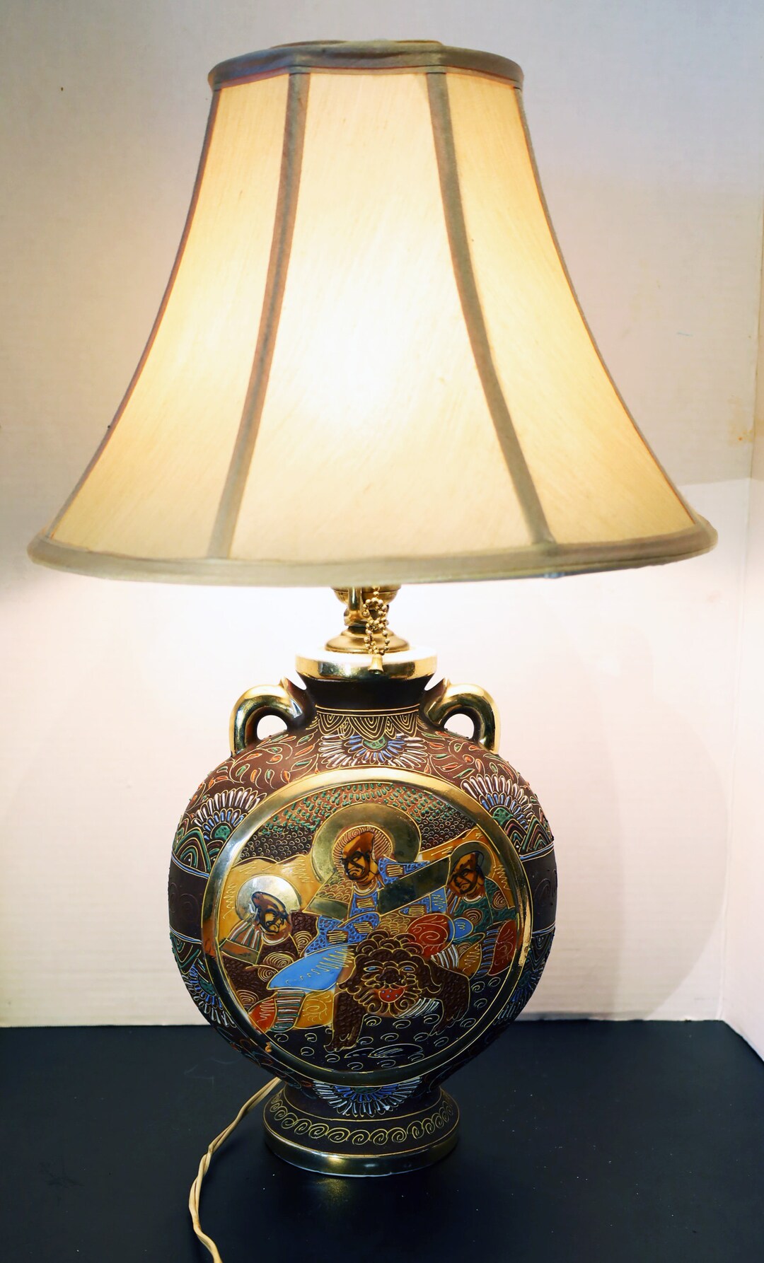 Japanese Satsuma Moriage Moon Flask Vase Hand Painted Etsy