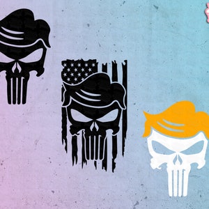 Trump, Trump svg, Punisher Face MAGA Logo, calavera, cabello, Vector, Car, Emblema, svg, clipart, calcomanía, dxf, png, pdf