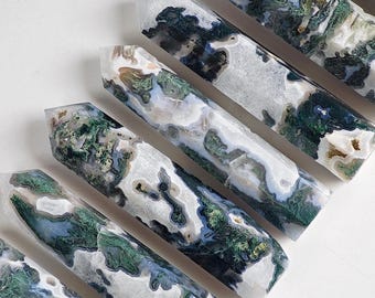 SUPER High Quality Moss Agate Crystal Towers | Druzy Moss Agate Points | Blue Moss Agate, Quartz Moss Agate - Crystal Decor, Crystal Gifts
