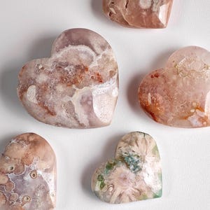 Pink Amethyst, Flower Agate & Green Flower Agate Crystal Hearts | Druzy Flower Agate, Druzy Pink Amethyst - Crystal Gifts, Crystal Decor